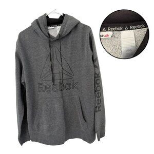 Reebok Men’s Large Gray Black Hoodie Sweatshirt Pullover Athletic Logo